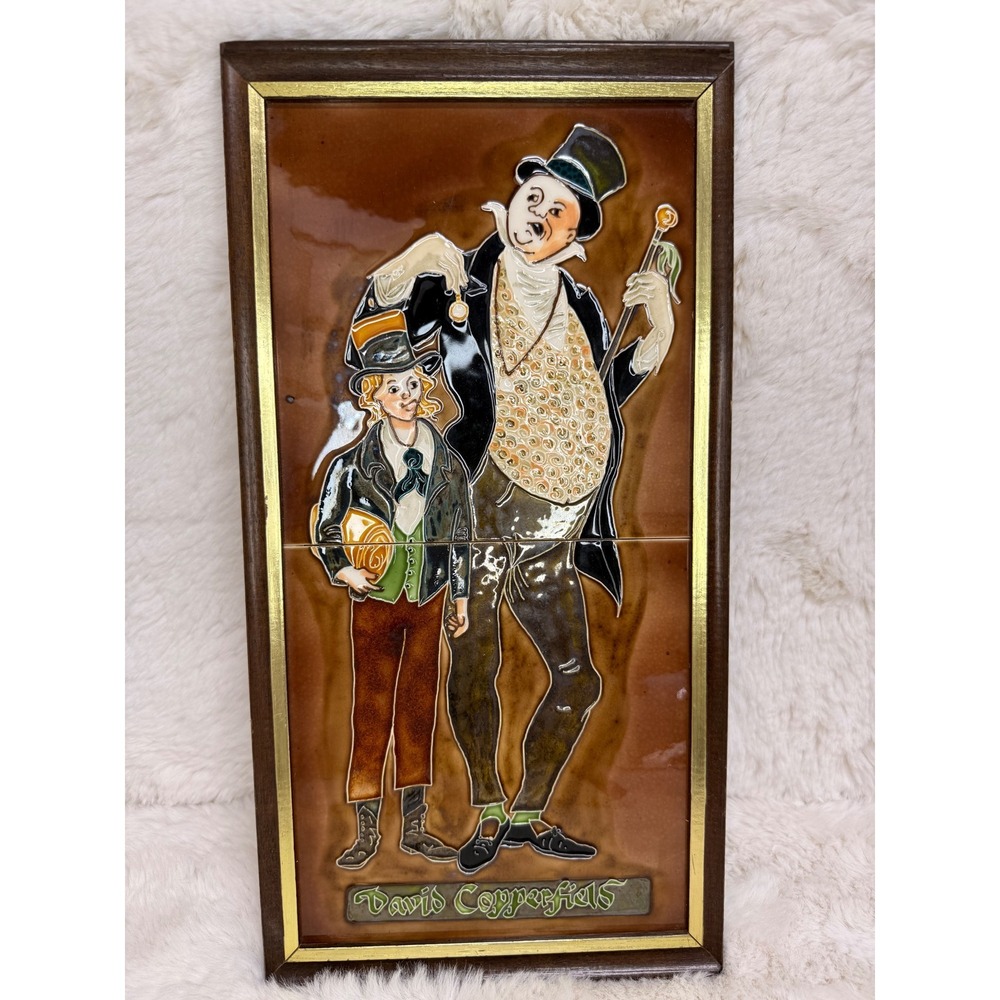 Vintage Maw & Co David Copperfield Hand Majolica Painted Ceramic Tile Framed Art